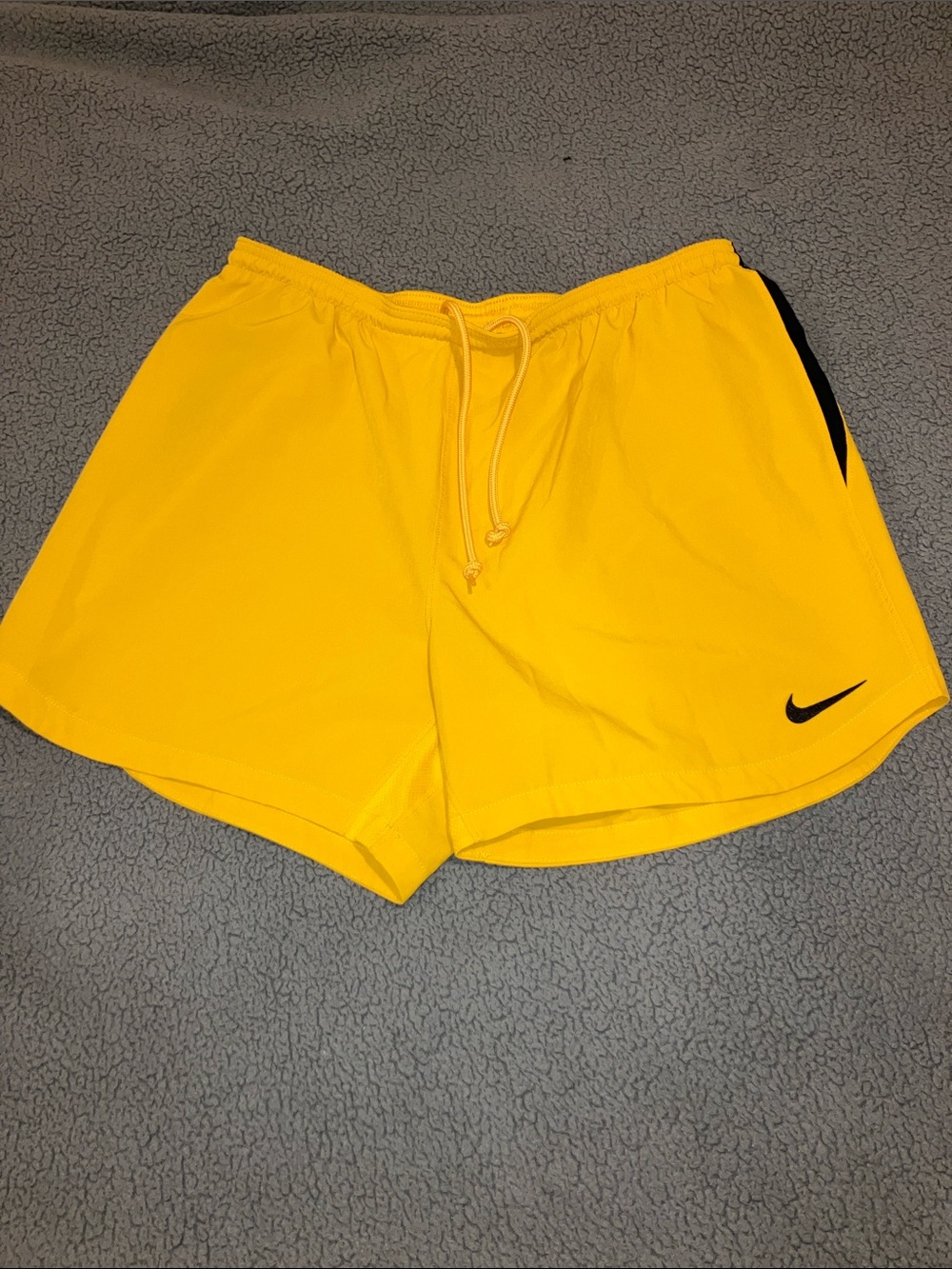 Nike Bright Yellow Running Shorts with Black Swoosh